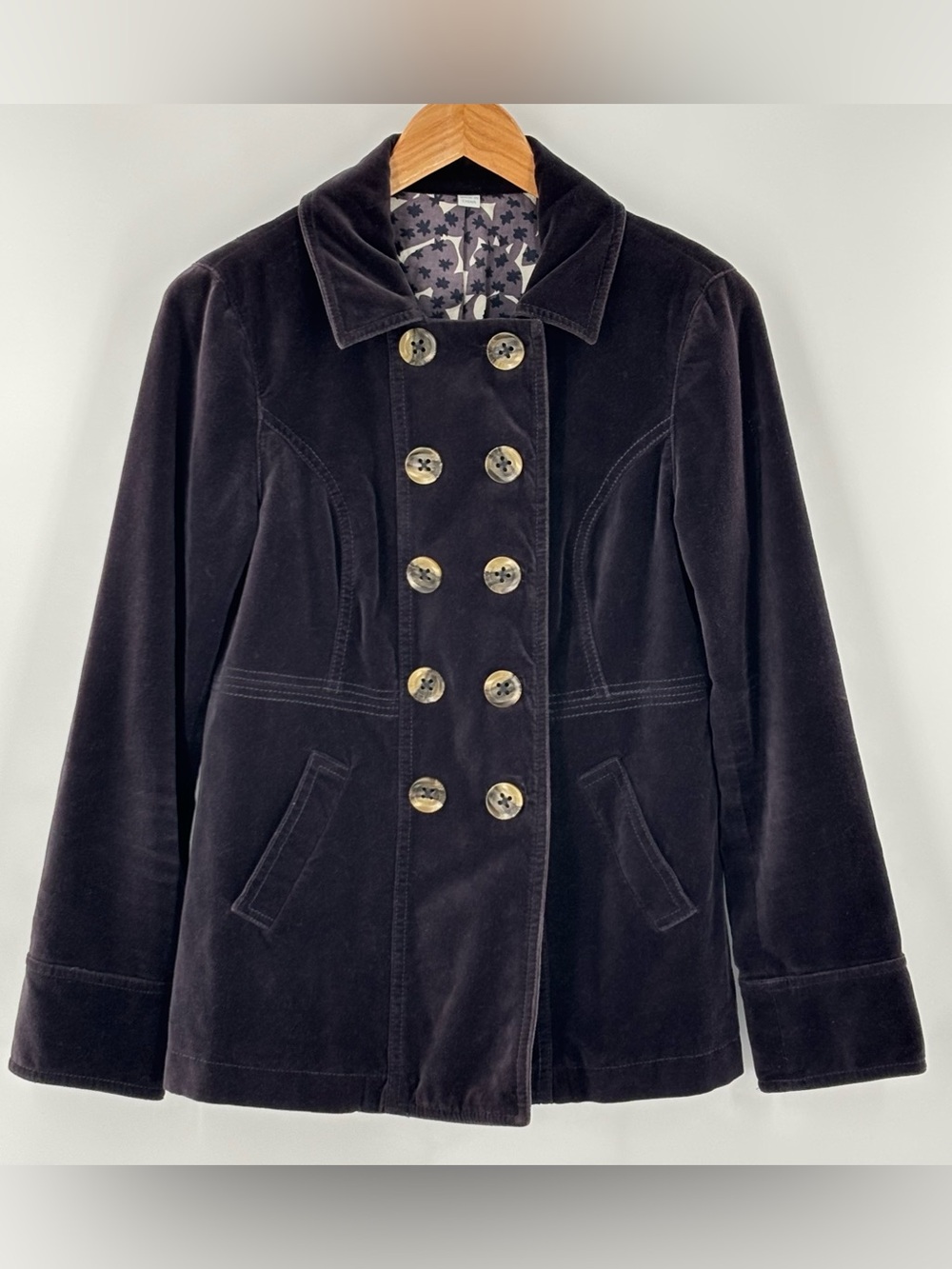 Boden Cotton Velvet Pea Coat Jacket Women’s US 8